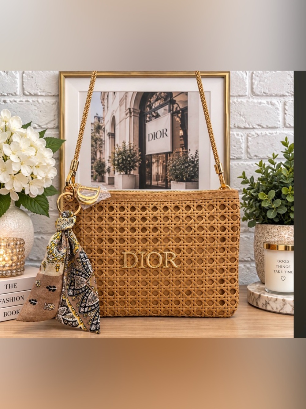Dior Tan Woven Rattan Cosmetic Beauty Bag GWP VIP Item
